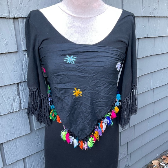 Colorful handmade bohemian gypsy triangle scarf tassels fringe sequins detail - Picture 9 of 11